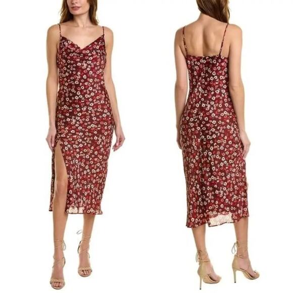 BCBGeneration Cowl Neck Ruched Slip Dress Midi Floral Print size Small - Picture 2 of 8